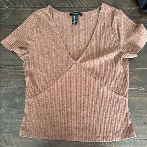 Forever 21 knit top, short sleeve V-neck size M brown